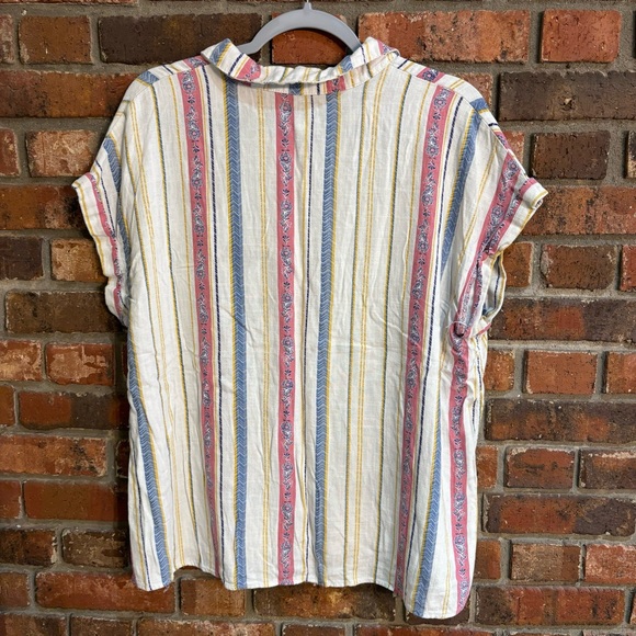 True Craft womens linen blend striped button front top white 2X - Picture 5 of 5